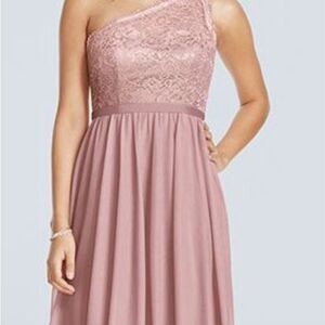 David's Bridal Womens Formal Short Dress One Shoulder Lace Sz 14 Bridesmaid Prom